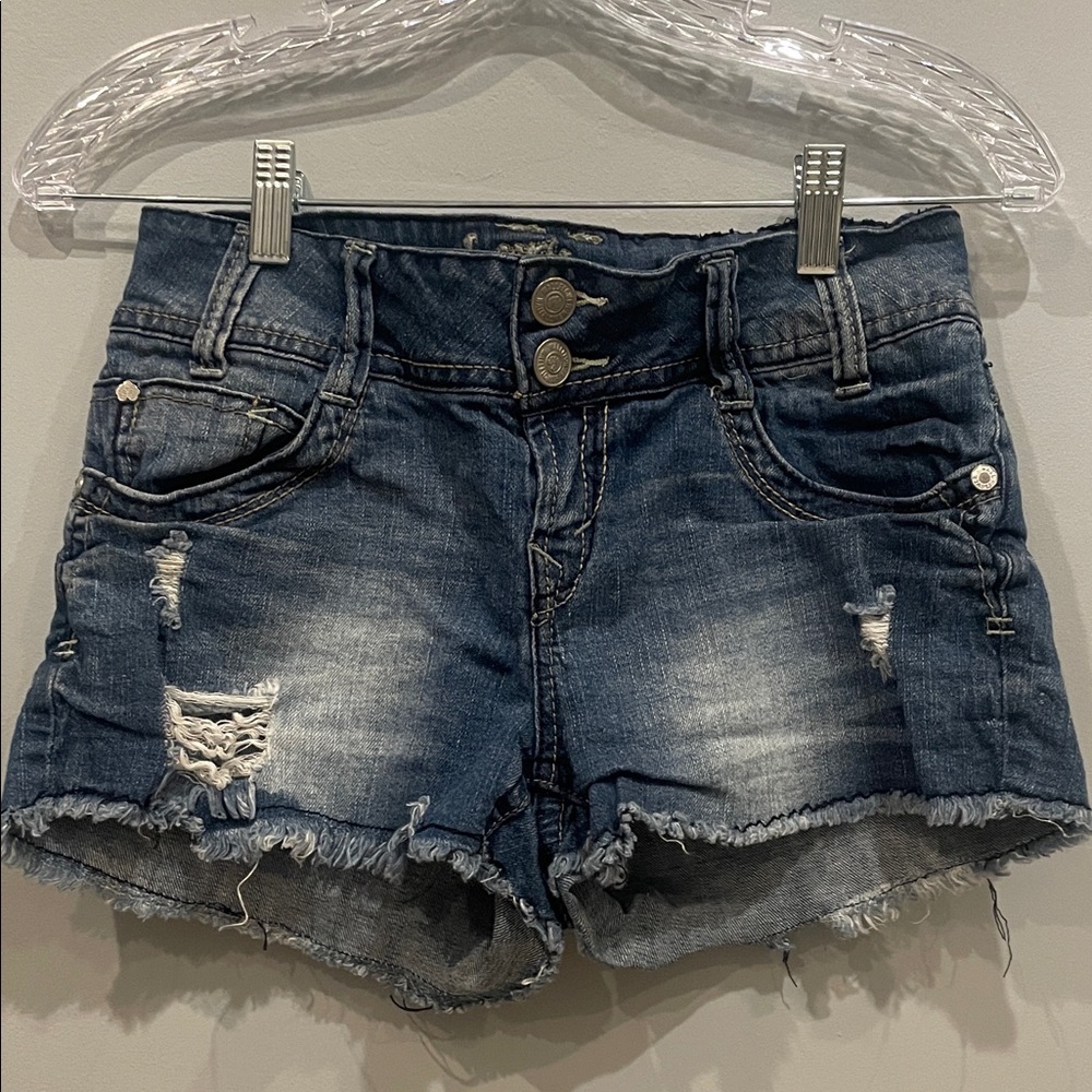 Distressed Dark Blue Denim Shorts - size 5 wallflower brand - summer festival